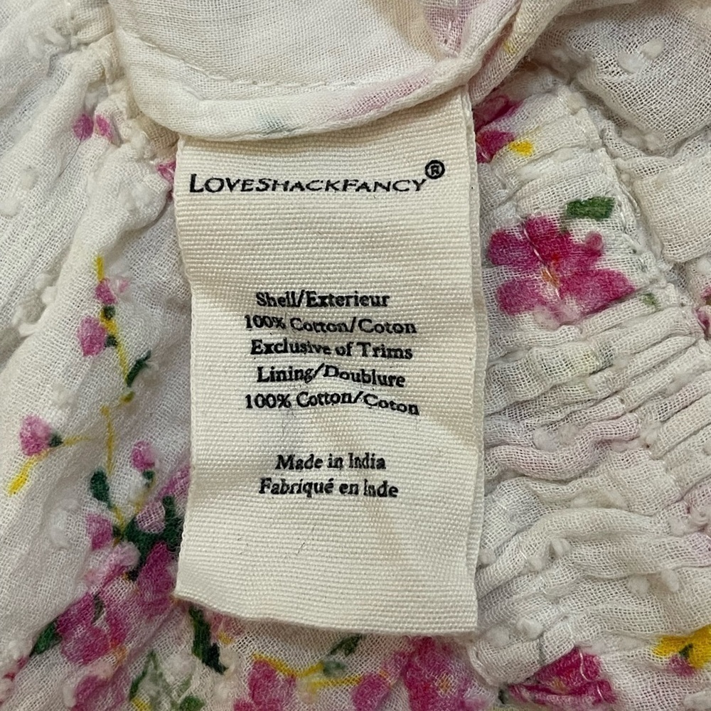 Love Shack Fancy white pink floral lace crochet sleeve crop tank women’s size L - Picture 7 of 8